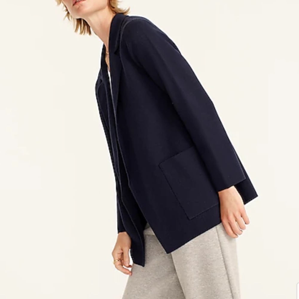 J. Crew Eloise Navy Blue Merino Wool Cotton Open Front Sweater Cardigan Jacket